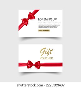 Set of gift cards with realistic bow and ribbon. Gift card template for your text or design