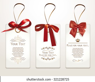 Set of gift cards with red bows