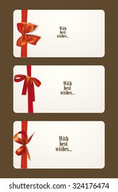 Set of gift cards with red elegant bows