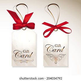 Set of gift cards with red ribbons