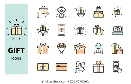 Conjunto de iconos de color de regalo, ilustración vectorial