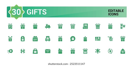 Set of gift filled icons, box, bow, surprise, glyph  collection for web and ui. Filled icon pack, Solid icon set. Vector illustration.