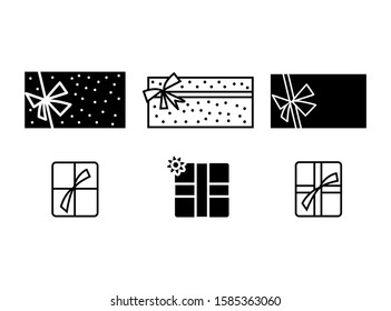 Set of Gift Icon in Black Style Isolated on White Background. Consist of Six Gift Icon Image. Suitable for Valentine, Christmas, Birthday, Happy New Year. Vector Illustration.