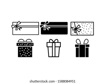 Set of Gift Icon in Black Style Isolated on White Background. Consist of Six Gift Icon Image. Suitable for Valentine, Christmas, Birthday, and more. Vector Illustration.