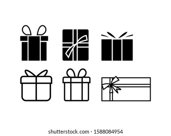 Set of Gift Icon in Black Style Isolated on White Background. Consist of Six Gift Icon Image. Suitable for Valentine, Christmas, Birthday, and more. Vector Illustration.