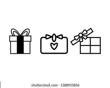Set of Gift Icon in Black Style Isolated on White Background. Consist of Three Gift Icon Image. Suitable for Valentine, Christmas, Birthday, and more. Vector Illustration.