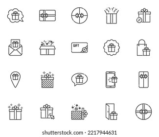 set of gift icons, gift box, present