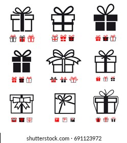 Set of gift icons with ribbon and bow. Vector elements. Can be used for promo, advertising and other.