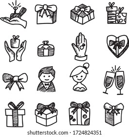 A Set of gift icons suitable for any giving and charity content with doodle cartoon style