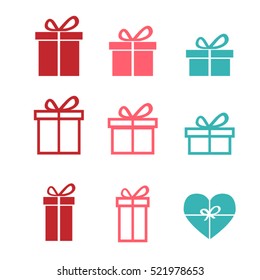 Set of gift icons and symbol, vector