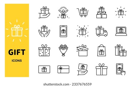 Conjunto de iconos de regalo, ilustración vectorial