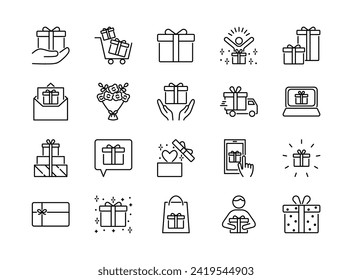 Conjunto de iconos de regalo, ilustración vectorial