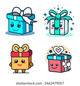 Conjunto de regalo de la mascota icono de diseño de la tienda de iconos de San Valentín. Caja de regalo Logo Icon Vector cumpleaños