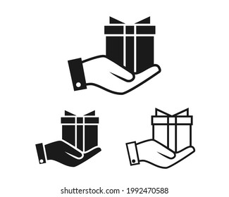 Set of gift on hand. Give a gift. Gift box. Illustration vector