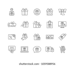 Set of Gift outline icons isolated on white background.