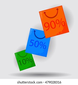 Set of gift packages with discount labels as a percentage.
