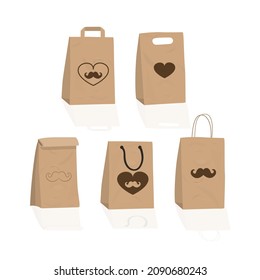 A set of gift paper craft bags with drawings of Mustache.