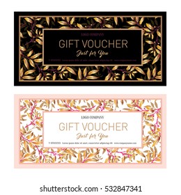 Set of Gift Premium Certificate. Gift card. Gift voucher. Coupon template.  Background for the invitation, shop, beauty salon, spa. 