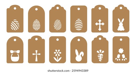 Set of gift or price Easter hanging tag shapes. Spring holiday templates for cutting. Craft paper or cardboard label for gift wrapping. Vector stencil