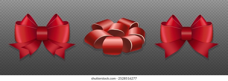 Set of gift red bows and ribbons. On a transparent background.