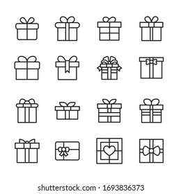 Set of gift related vector line icons. Premium linear symbols pack. Vector illustration isolated on a white background. Web symbols for web sites and mobile app. Trendy design. 