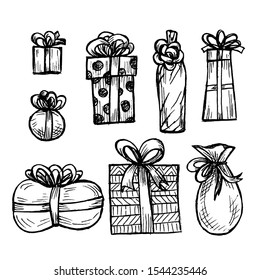 Set of gift sketches with bows.