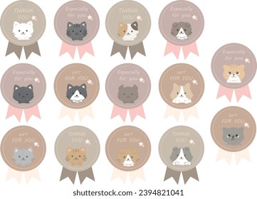 Un conjunto de pegatinas de regalo con una cara de gato linda, simple y dibujada a mano.