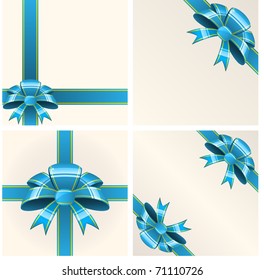 Set of a gift striped ribbons with blue bows