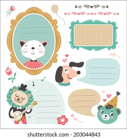 Set of gift tag/ sticker with cute animals 