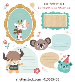 Set of gift tag/ sticker with cute animals