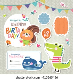 Set of gift tag/ sticker with cute animals