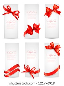 Set of gift tags with red gift bows with ribbons Vector