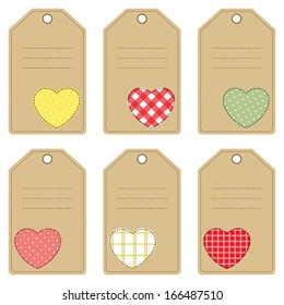 Set of gift tags with stitched hearts