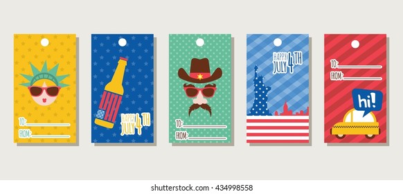 set of gift tags themed 4th of July, independence day of America. vector illustration