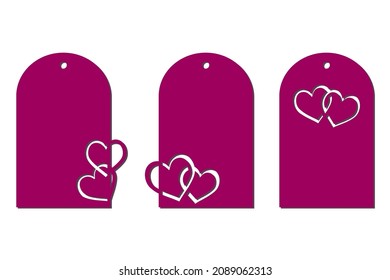 Set of gift tags for a wedding, for Valentine's Day with cut out hearts