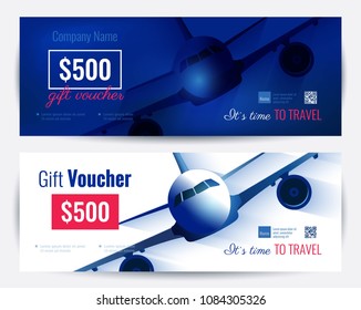 Set Of Gift Travel Voucher Template.  Gift Certificate For A Holiday.  Vector Flat Illustration