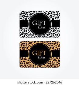 Set of gift or vip cards with trendy leopard pattern, vector illustration