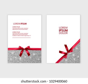 Set of Gift Voucher Card Template, Advertising or Sale. template with glitter texture and realistic bow illustration, vector eps 10