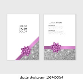 Set of Gift Voucher Card Template, Advertising or Sale. template with glitter texture and realistic bow illustration, vector eps 10