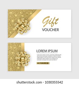 Set of Gift Voucher Card Template, Advertising or Sale. template with glitter texture and realistic bow illustration, vector eps 10