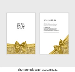 Set of Gift Voucher Card Template, Advertising or Sale. template with glitter texture and realistic bow illustration, vector eps 10