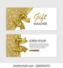 Set of Gift Voucher Card Template, Advertising or Sale. template with glitter texture and realistic bow illustration, vector eps 10