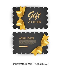 Set of Gift Voucher Card Template, Advertising or Sale. template with realistic golden bow illustration, vector eps 10