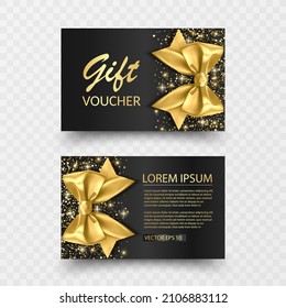 Set of Gift Voucher Card Template, Advertising or Sale. template with glitter texture and realistic bow