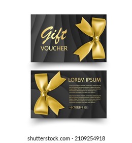 Set of Gift Voucher Card Template, Advertising or Sale. template with glitter texture and realistic bow, vector illustration