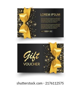 Set of Gift Voucher Card Template Advertising or Sale. template with glitter texture and realistic bow vector illustration