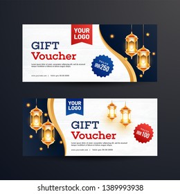 Set Geschenkgutschein oder Coupon-Layout mit leuchtenden Signalleuchten und verschiedenen Rabattangeboten.