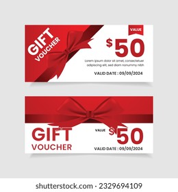 Juego de vales de regalo con cinta de arco rojo