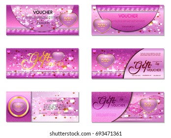 Set of gift voucher. Valentine's Day.  Vector, illustration. 