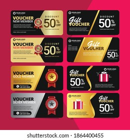 Set gift voucher vector design template. 